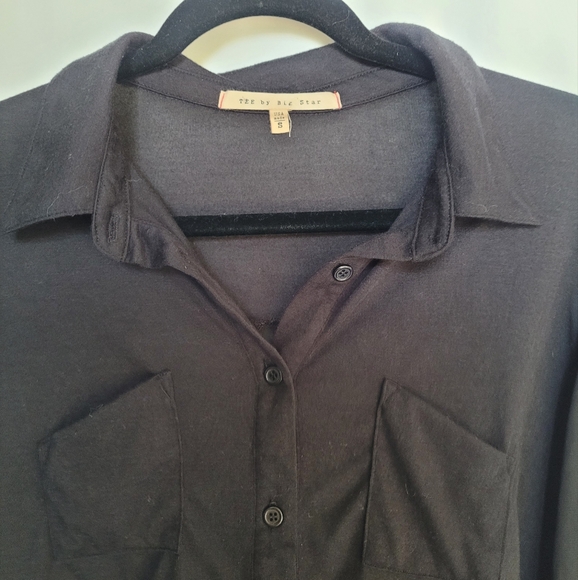 🍬TEE BY BIG STAR Women's black button down sheer blouse Size Small - Picture 3 of 6